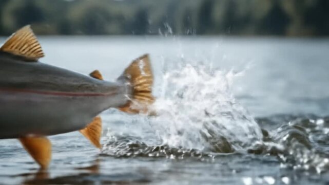 Salmon jumping out of the water. 4k video