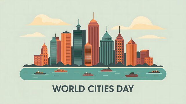 Modern city skyline with water and boats for world cities day