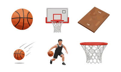 Basketball game elements graphic illustration