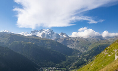 Zermatt, Switzerland - August 24th 2024: View towards Breithorn peak above 4000m
