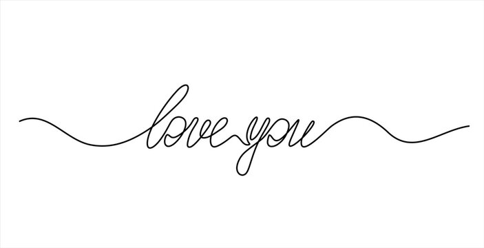 Continuous one line drawing of  text LOVE YOU words. Valentine's Day concept. Hand drawn one line vector. Editable stroke	