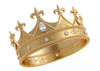  golden 3d king crown isolated on background white