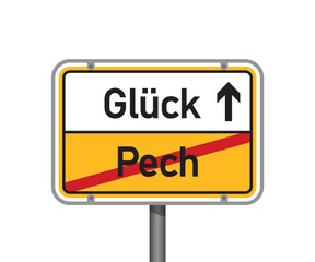 yellow traffic sign with german words luck and bad luck isolated vector illustration