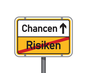 yellow traffic sign with german words chance and risk isolated vector illustration