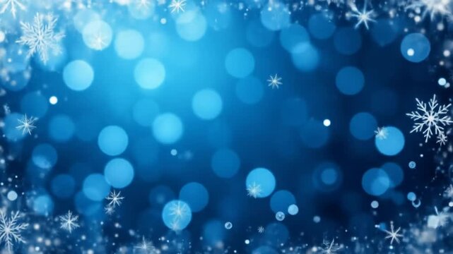blue christmas bokeh background with snowflake frame. 4k videos