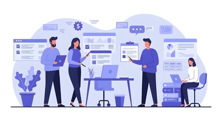 Obraz premium Professional Colleagues Engaged In A Focused Discussion Over Financial Statement Notes At A Modern Office Table, Showcasing Teamwork, Corporate Strategy, And Analytical Expertise