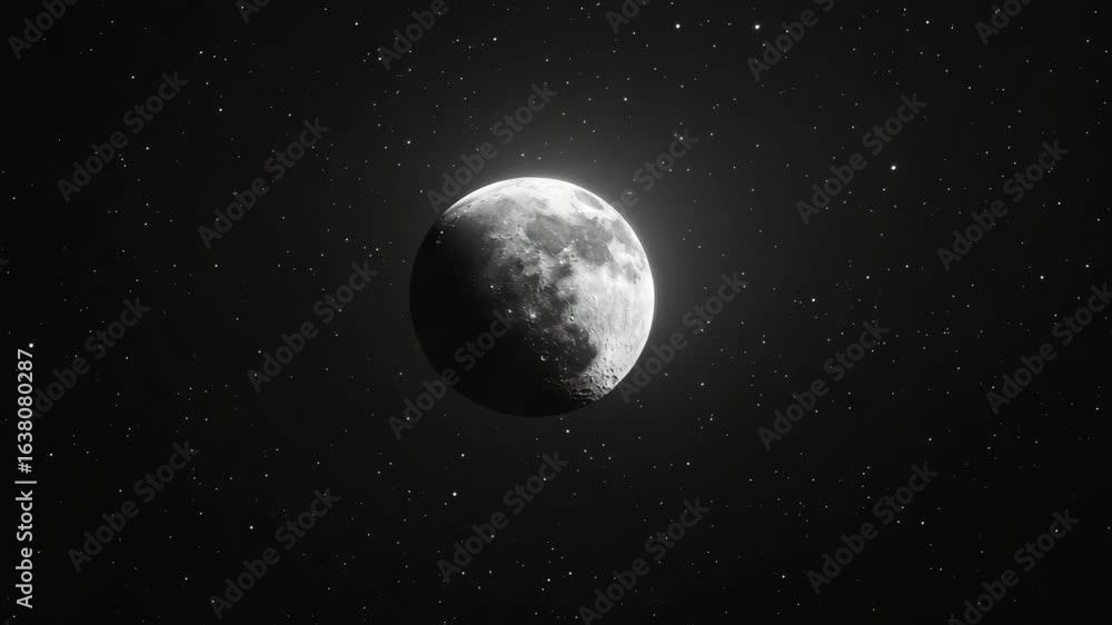 Wall mural a serene night scene under the stars with a luminous full moon in sight. the sky is clear, suggestin