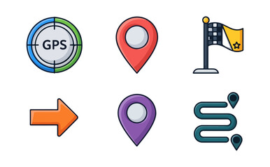 Navigation icons set flat style design elements