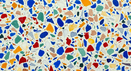 Colorful Speckled Terrazzo Surface with Multicolor Stone Chips and Smooth Polished Concrete Texture for Modern Design