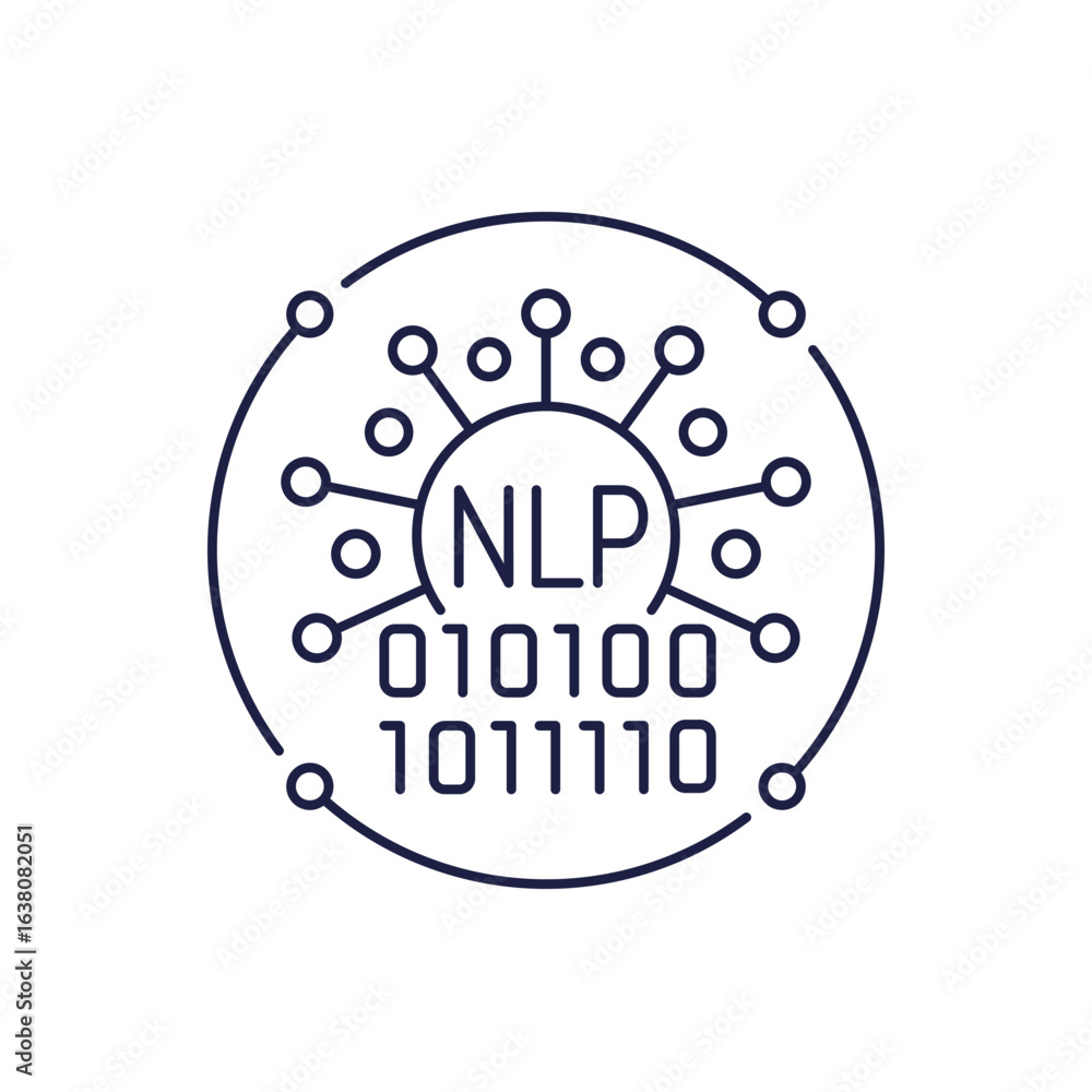 Poster nlp icon in line design, natural language processing