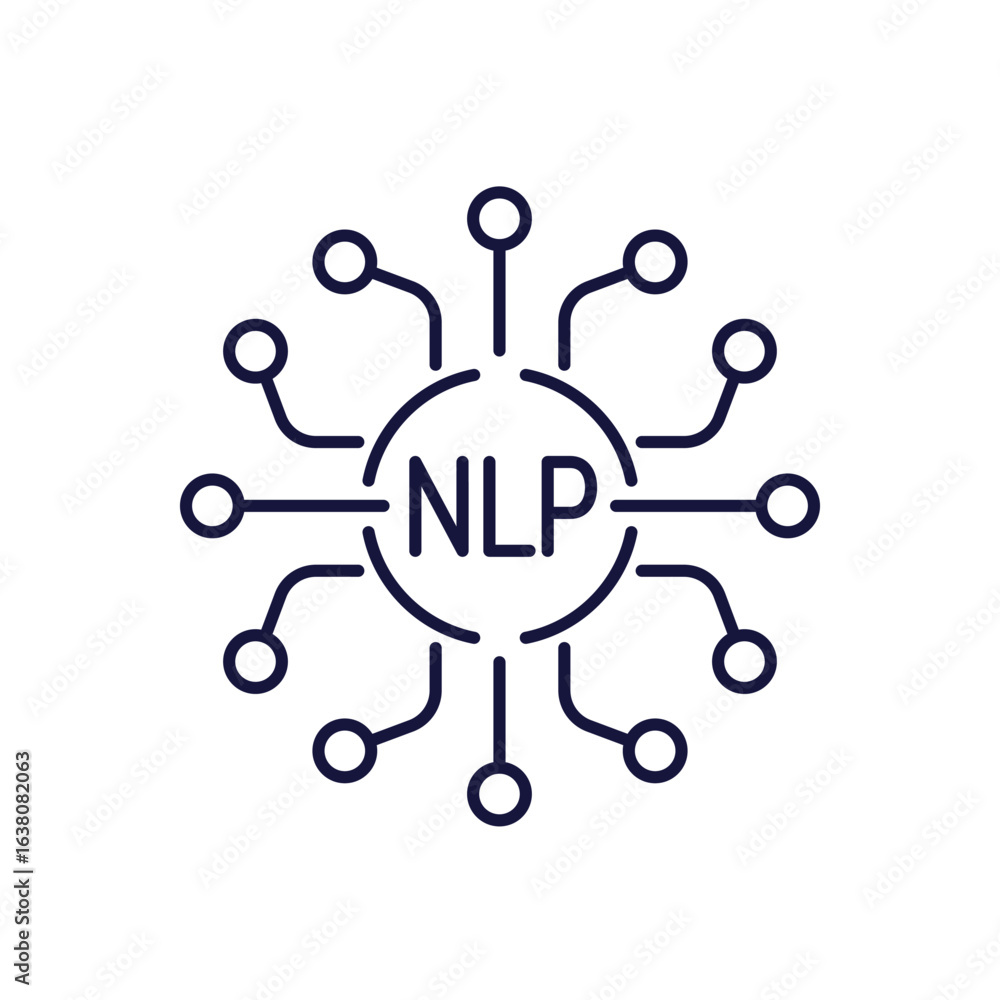 Poster nlp icon, natural language processing line vector