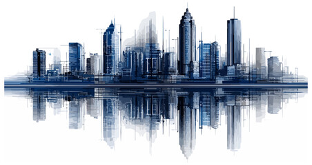 Fototapeta premium City skyline illustration with reflection