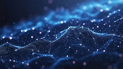 Graph grows. Low poly wireframe mesh looks like constellation on dark blue background with dots and stars. Crumbled edge. success, achievement and business symbol, illustration or background