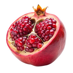 Sliced Pomegranate Showing Seeds on Transparent Background Red Fruit Still Life