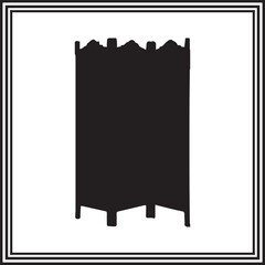 Folding Room Divider Icon, Black Silhouette of Partition Screen - Vector Illustration