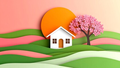 Naklejka premium Springtime home in a landscape