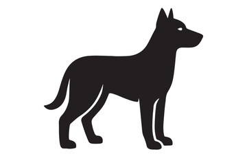 Obraz premium A minimalist black silhouette of a standing guard dog. A simple graphic icon of a canine in profile, looking alert.