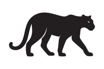 Obraz premium Elegant black panther silhouette walking gracefully, a powerful big cat icon isolated on a white background.