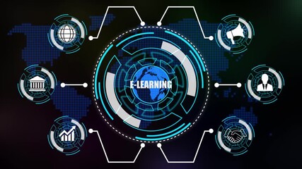 Business, Technology, Internet and network concept. Enterprise resource planning e-learning concept ,Abstract technology symbols on  Futuristic Technology AND world map Background. - Powered by Adobe