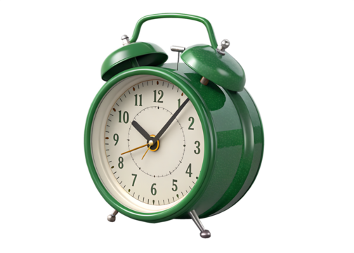 green alarm clock 3d rendering isolated on background white - Powered by Adobe