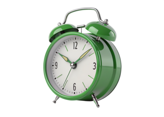 green alarm clock 3d rendering isolated on background white