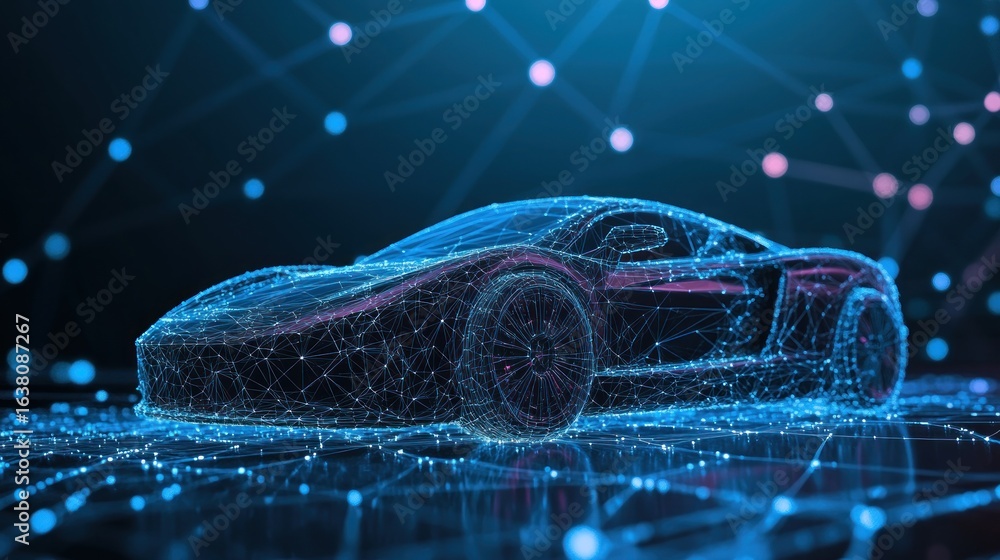 Poster sport car with polygon line on abstract background. polygonal space low poly with connecting dots an