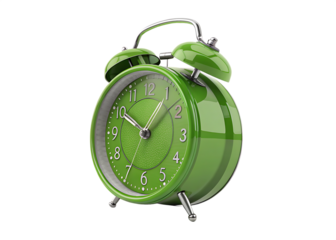 green alarm clock 3d rendering isolated on background white