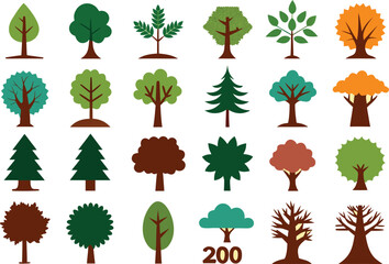 Extensive collection of detailed tree illustrations for design projects