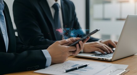 Global Business Strategy: Analyzing World Map Data on Smartphone and Laptop