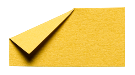 Yellow isolated cut out blank paper note cardboard with folded corner dog-ear earmark and copy space for text, transparent png background design element