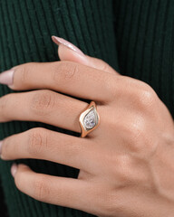 Elegant rose gold engagement ring with sparkling diamond for women