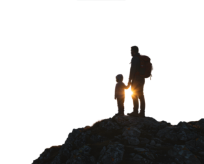 Epic fantasy adventure scene with a landscape photographer and couple on a mountain cliff at sunset, overlooking dramatic peaks from British Columbia to Italy’s Aeolian islands.

