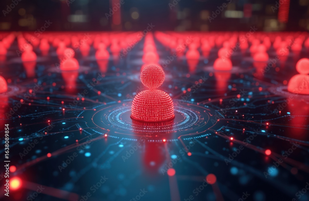 Poster digital network of glowing red user icons representing identity, access management. abstract illustr