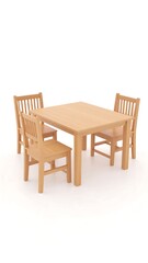 Square wooden table with three chairs