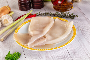 Raw calamari bodies for cooking