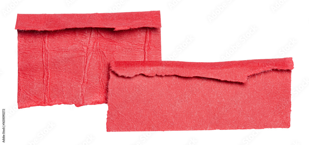 Aufkleber red overlapping torn ripped blank paper notes with folded edge dog-ear earmark and copy space for te