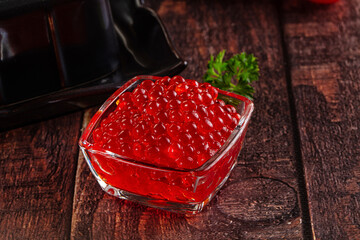 Salmon red caviar in the bowl