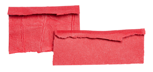 Red overlapping torn ripped blank paper notes with folded edge dog-ear earmark and copy space for text on background
