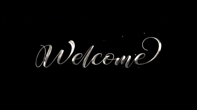 Word welcome in a silver cursive font suitable for greeting cards, invitations, signs, banners, and posters to create an elegant look.