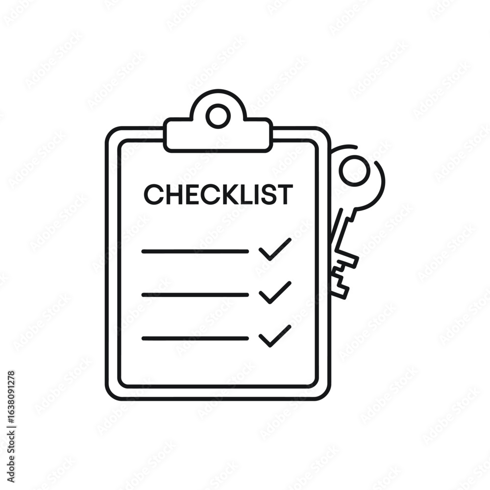 Poster key checklist icon for important tasks and verification