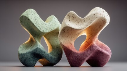 Pastel Abstract Organic Sculptures on Grey Background