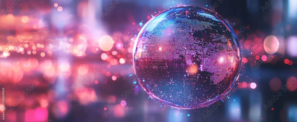 Poster creative polygonal round banking hologram on blurry background. digital transformation and finance c