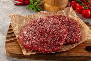 Raw beef burger cutlet for grill