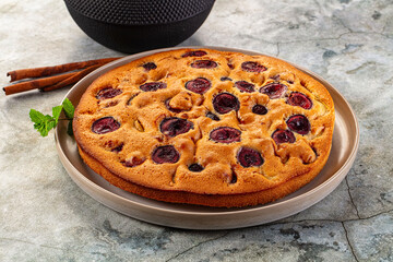 Crust homemade pie with plums