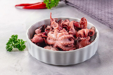 Marinated canned mini baby octopus