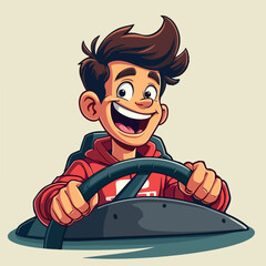 Cartoon Driver Smiling with Enthusiasm