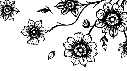 Ornate floral design, detailed line drawing of a stylized flower and leaves.