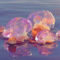 Pastel Jellyfish with Light Reflections in Calm Water