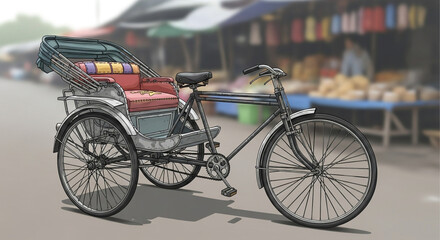 Traditional Cycle Rickshaw on City Street | Urban Transportation Art

Rickshaw with Tattered Cover in City Scene | Hand-Drawn Vehicle