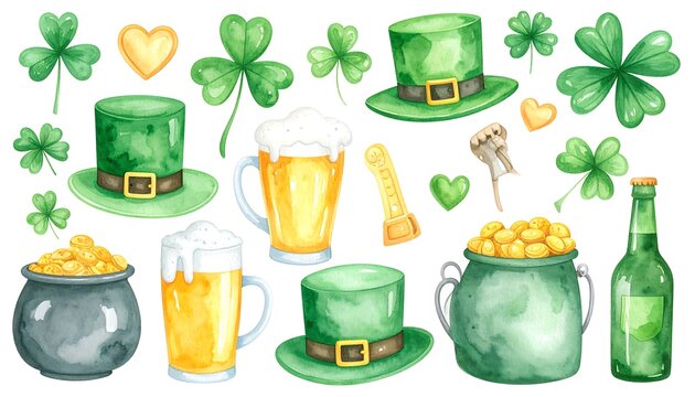 St. Patrick's Day watercolor elements - Powered by Adobe